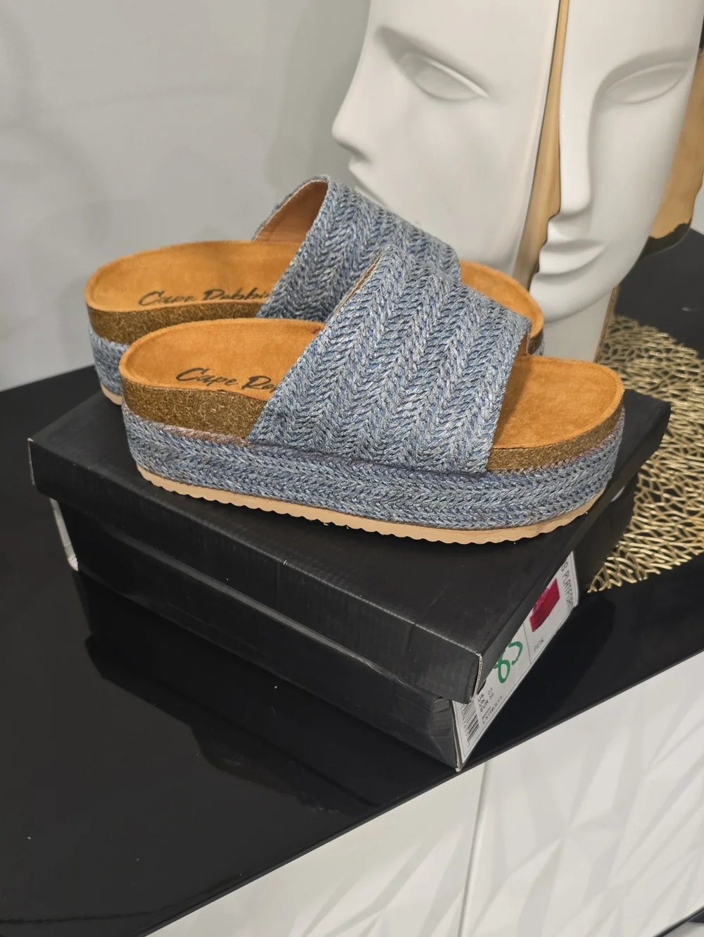 Cape Robbin Denim Blue Woven Platform Slides